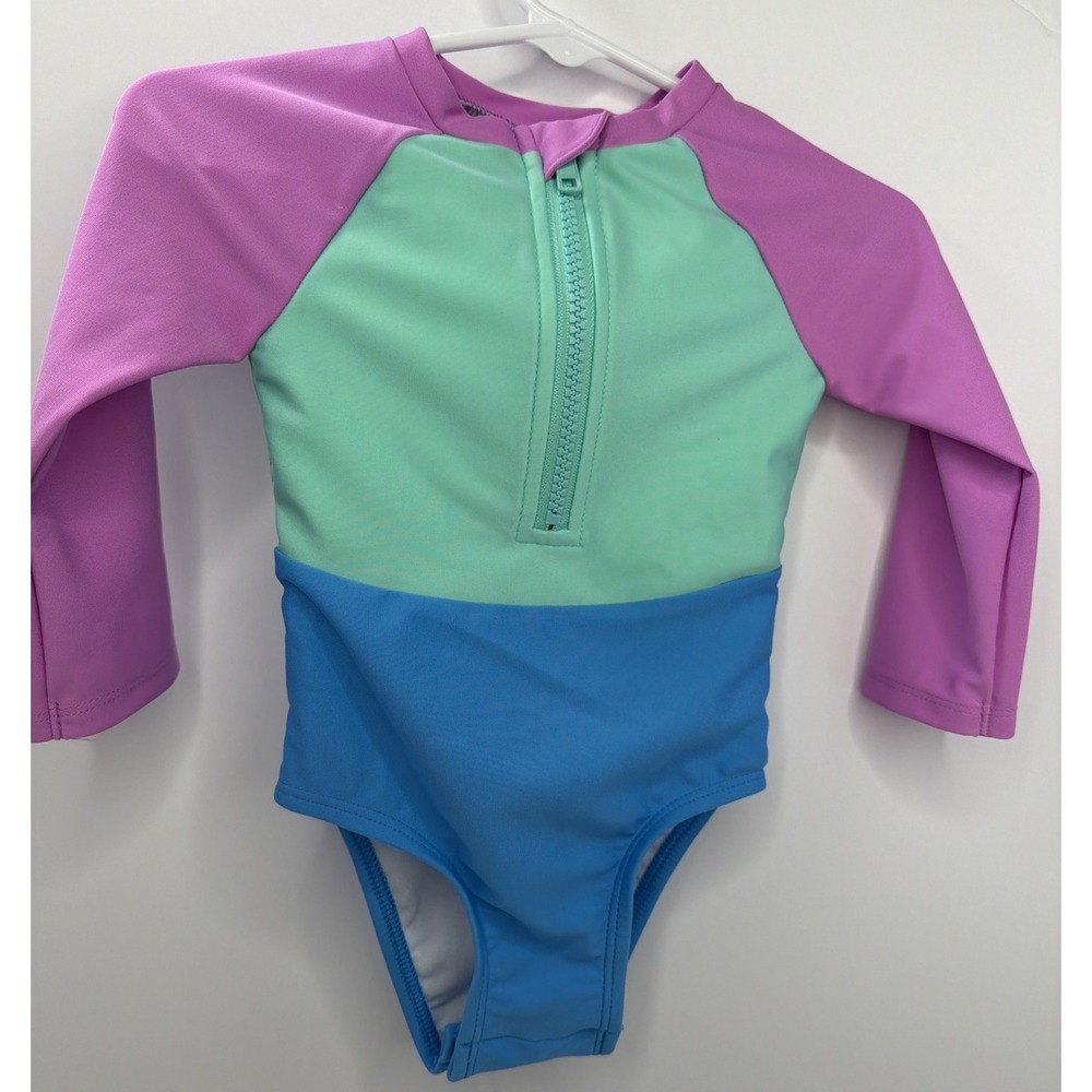NWT Cat & Jack Girls' Long Sleeve Half Zip One Piece Swimsuit Size 12 Month - Picture 3 of 11